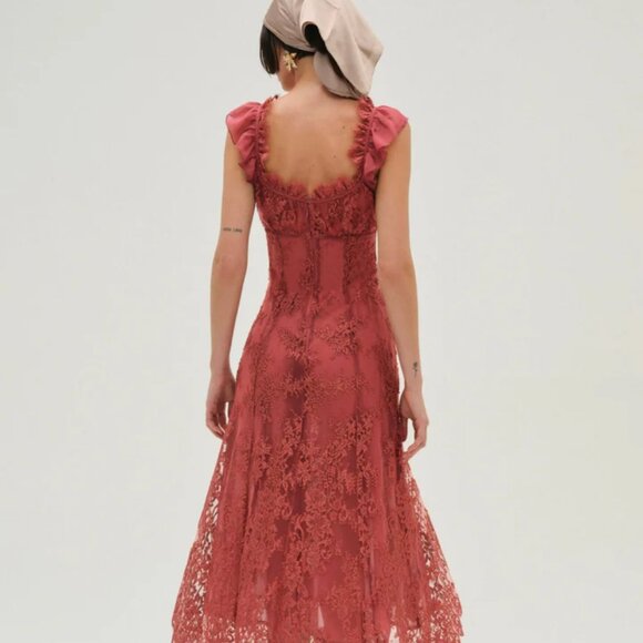 FOR LOVE & LEMONS Holiday Lace Midi Dress In Pink NWT - Picture 2 of 13